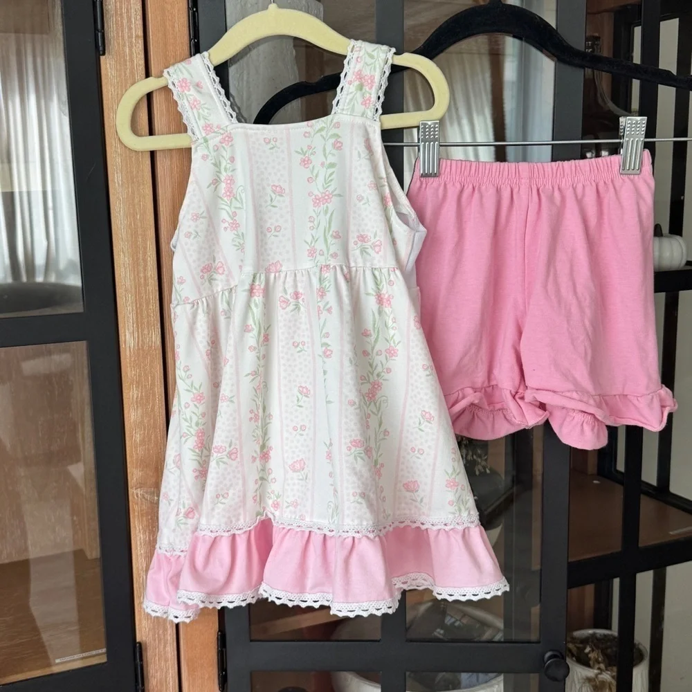 Mama’s Girl dress set embroidered watercolor lace trim toddler shorts floral